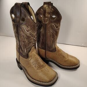 Old West Cowboy Boots Boys Fancy Stitching Tan Vintage Brown 8.5 D Western